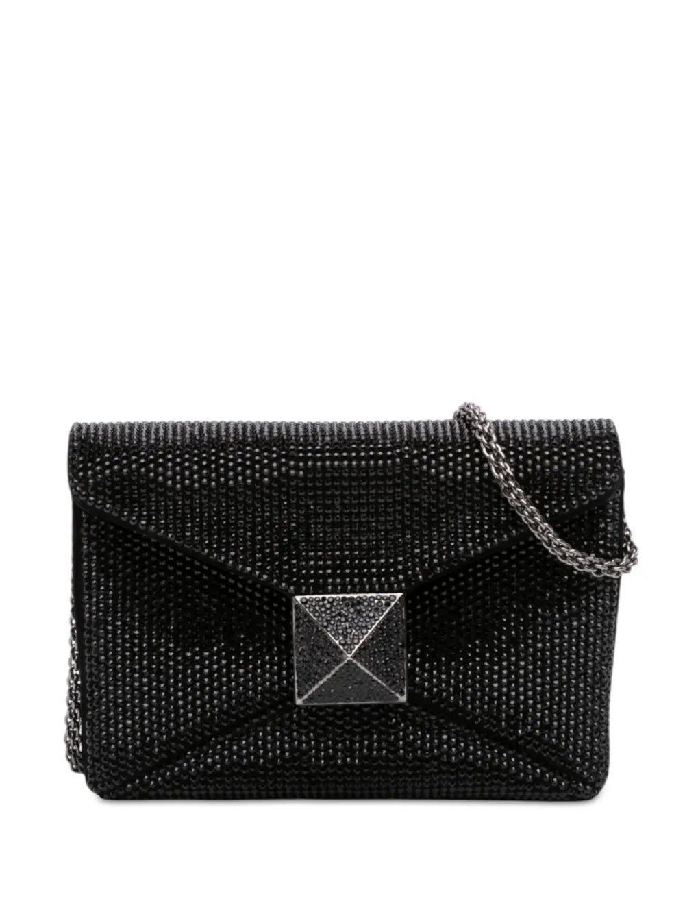 Valentino Garavani 2018-2026 Small Crystal Embellished Suede One Stud Clutch with Chain crossbody bag
