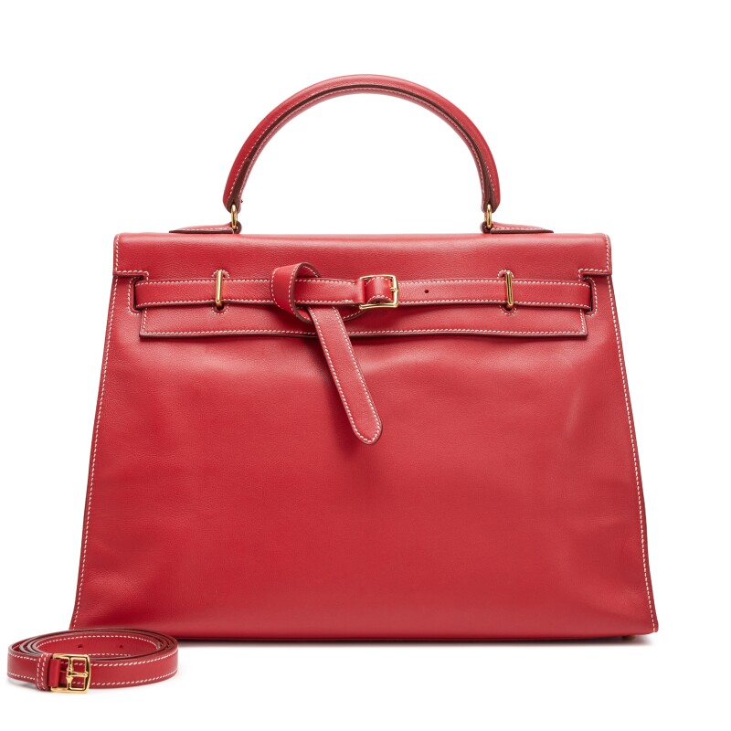 Hermes Vermillon Red Swift Kelly Flat 35 Gold Hardware, 2007