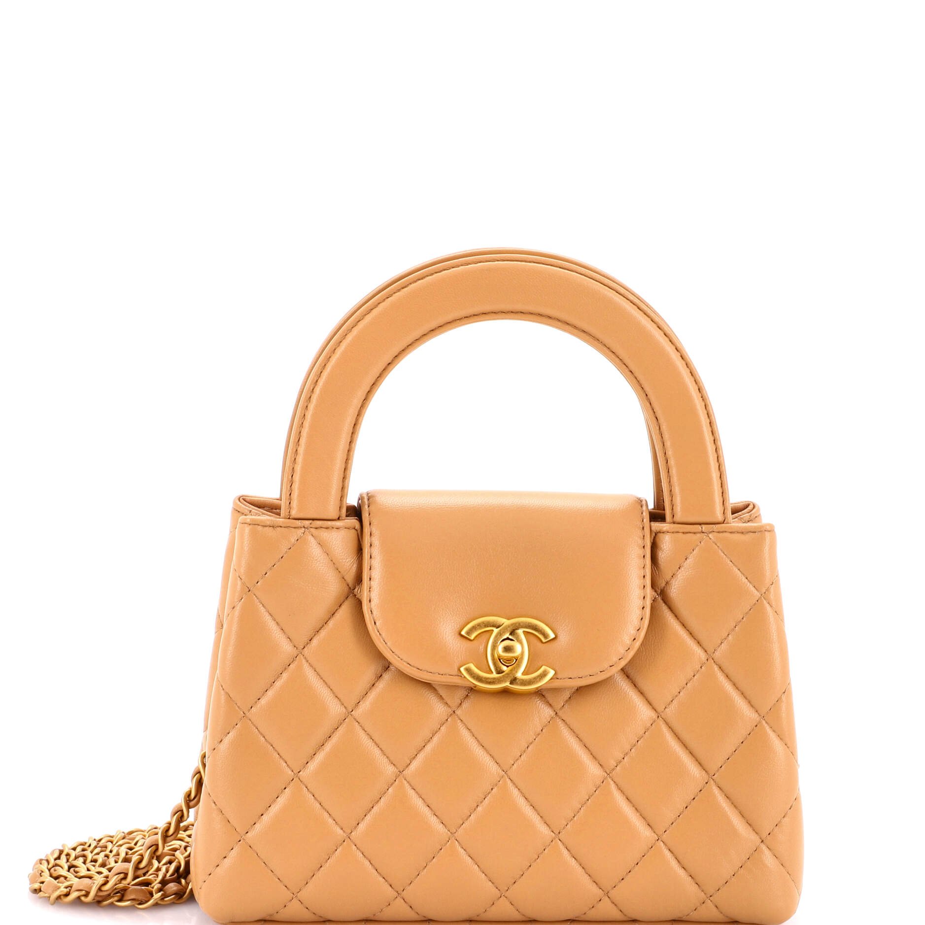 Kelly Top Handle Shopping Bag Quilted Shiny Aged Calfskin Mini