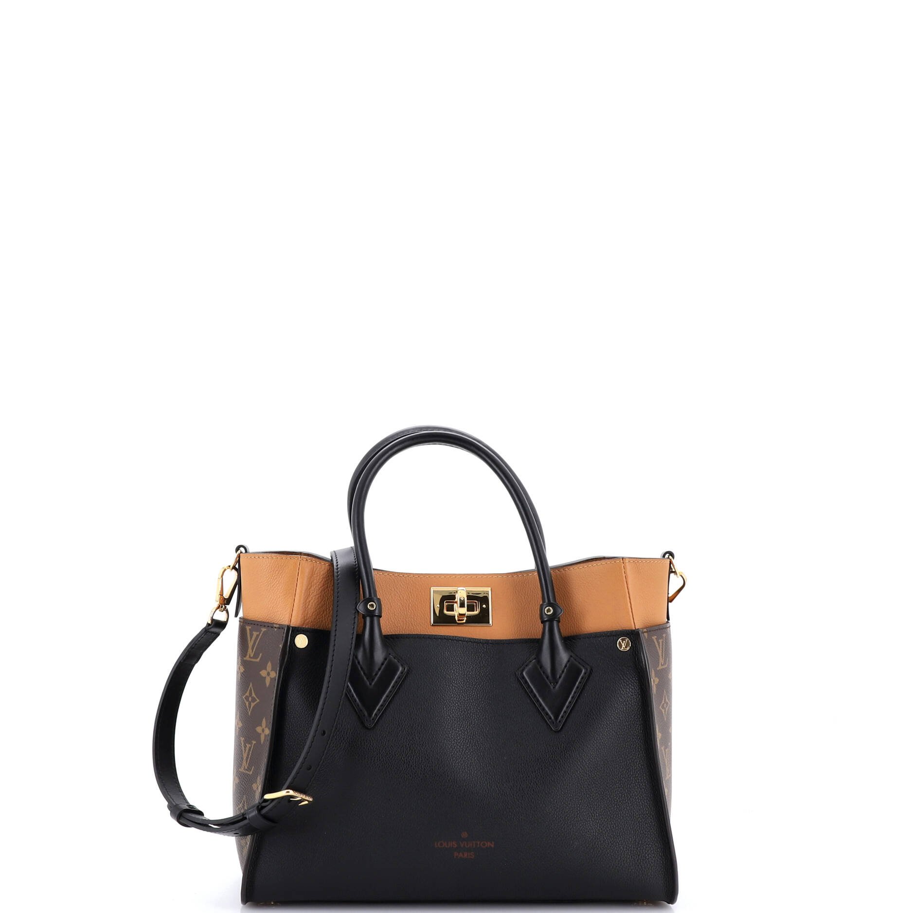 On My Side Tote Leather with Monogram Canvas MM