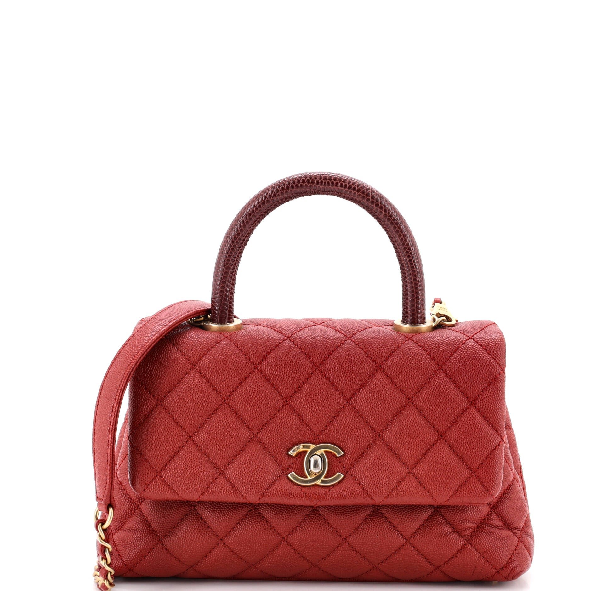 Coco Top Handle Bag Quilted Caviar with Lizard Mini