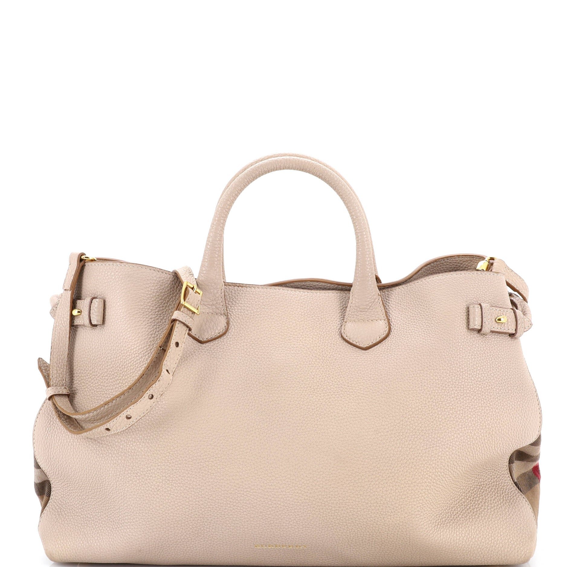 Burberry Banner Tote Leather and House Check Canvas Large