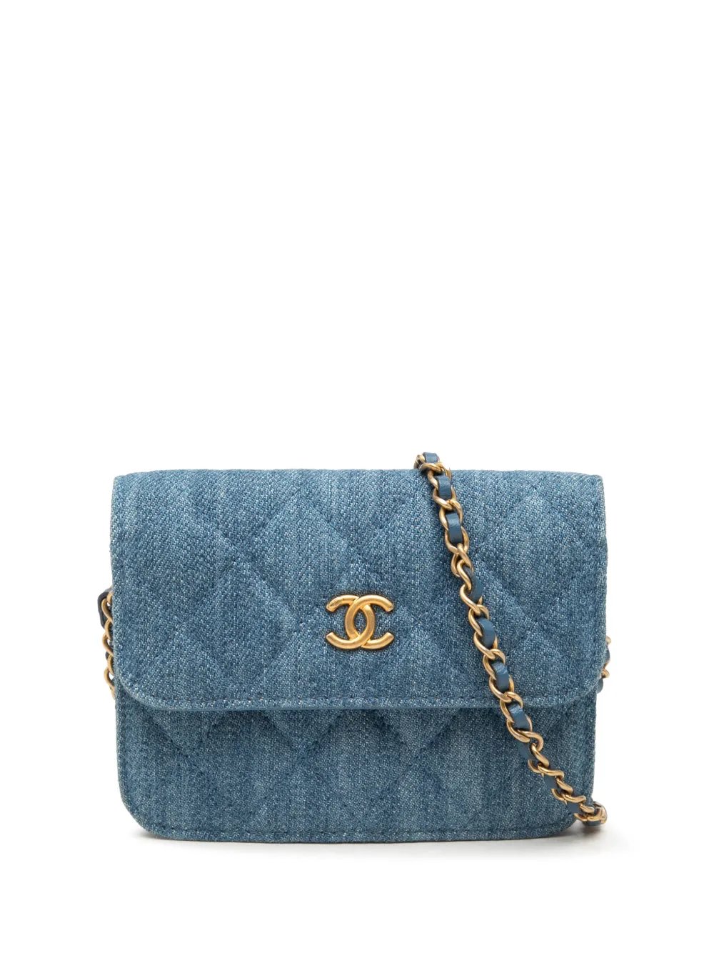 2021 Mini Quilted Denim Pearl Crush Clutch with Chain crossbody bag