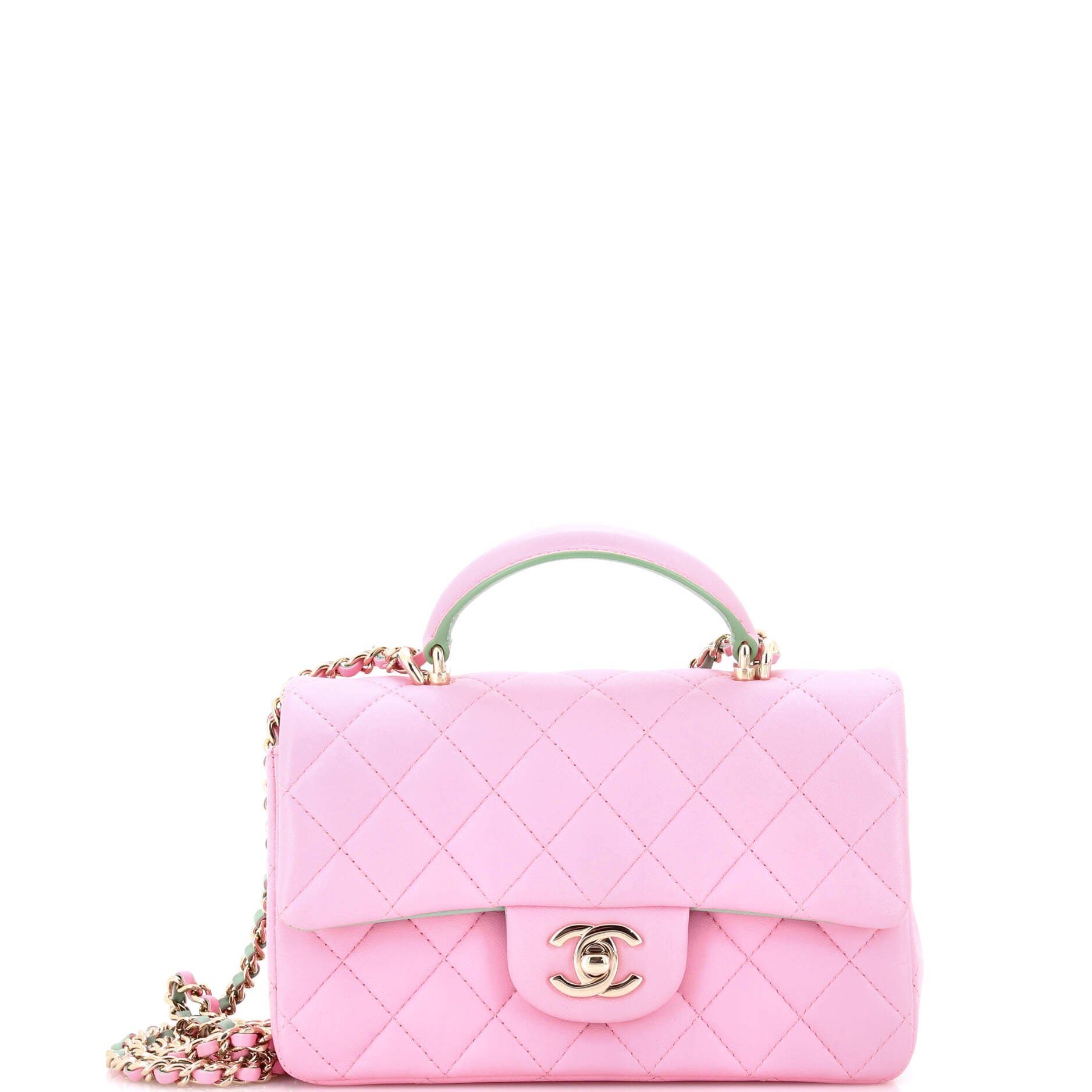 Chanel Classic Single Flap Top Handle Bag Quilted Lambskin Mini