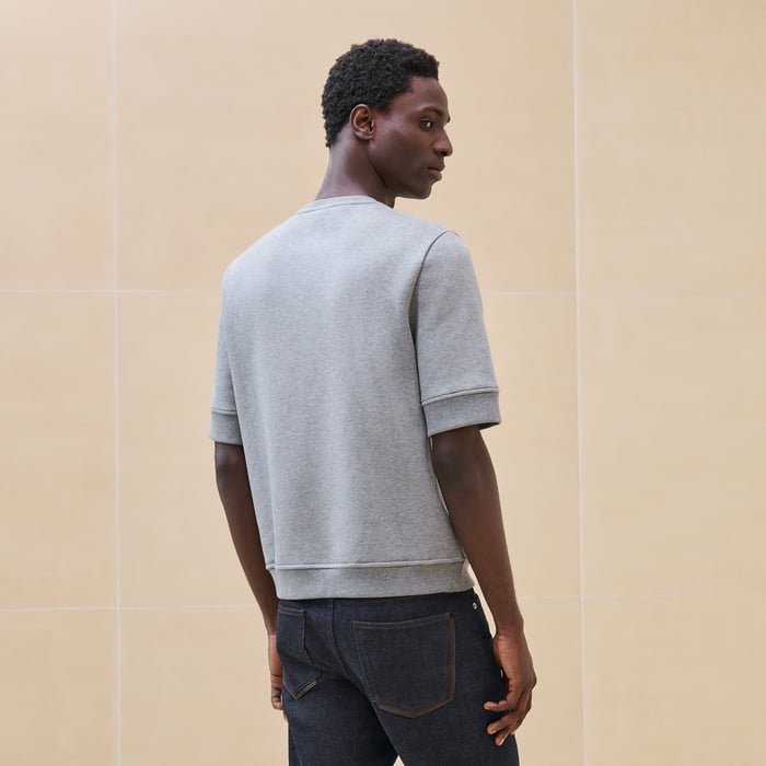Gris "Metallerie Au Carre" T-shirt With Leather Detail