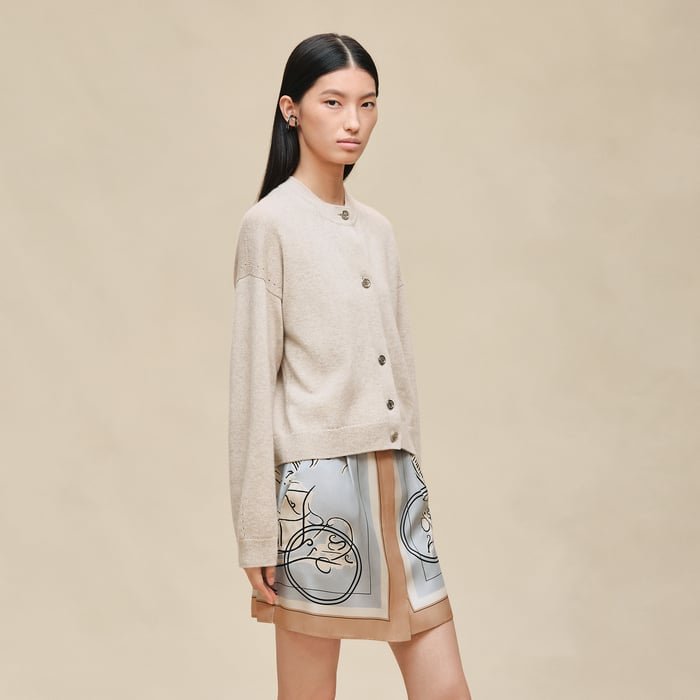 Beige Naturel Cashmere Long-sleeve Cardigan