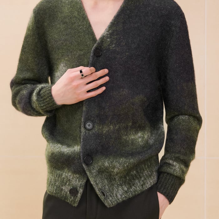 Kaki "Reflets Equestres" Buttoned Cardigan