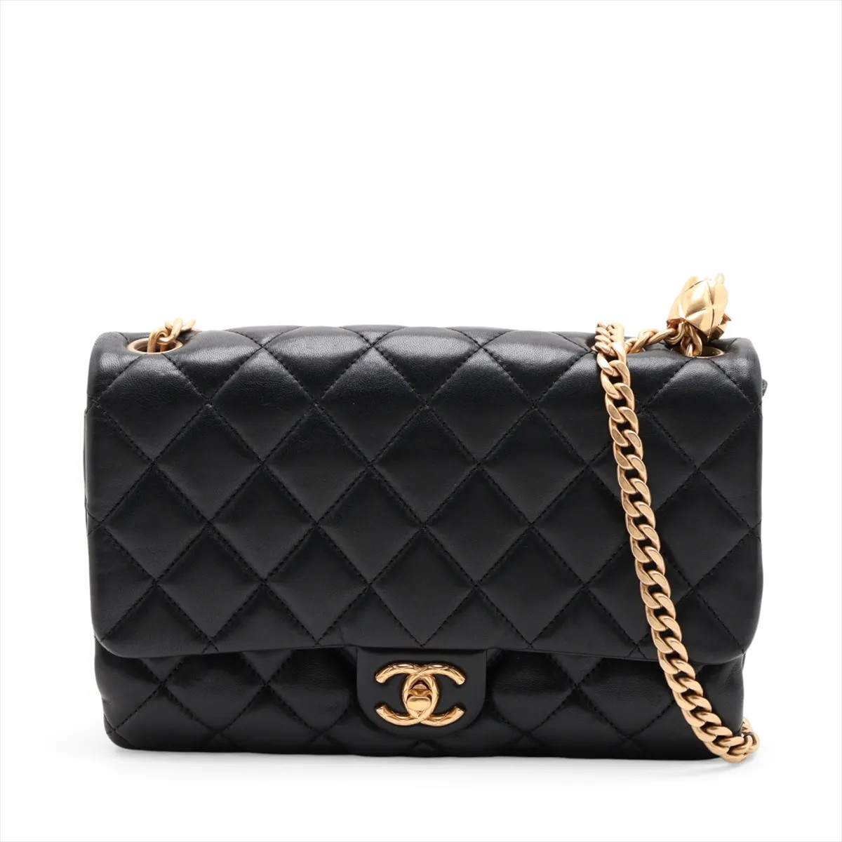 Chanel Matelasse Lambskin Chain Shoulder Bag Black Gold Metal Fittings random pl