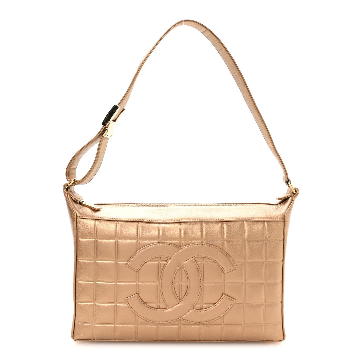 Chanel Metallic Lambskin Quilted Medium Chocolate Bar Shoulder Bag Bronze