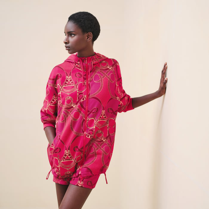 Rose Canneberge "Eperon d'Or Bandana" Oversized Zipped Hooded Jacket
