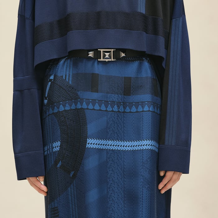 Bleu Encre "Dressage Tressage" Long-sleeve Twillaine Sweater Dress