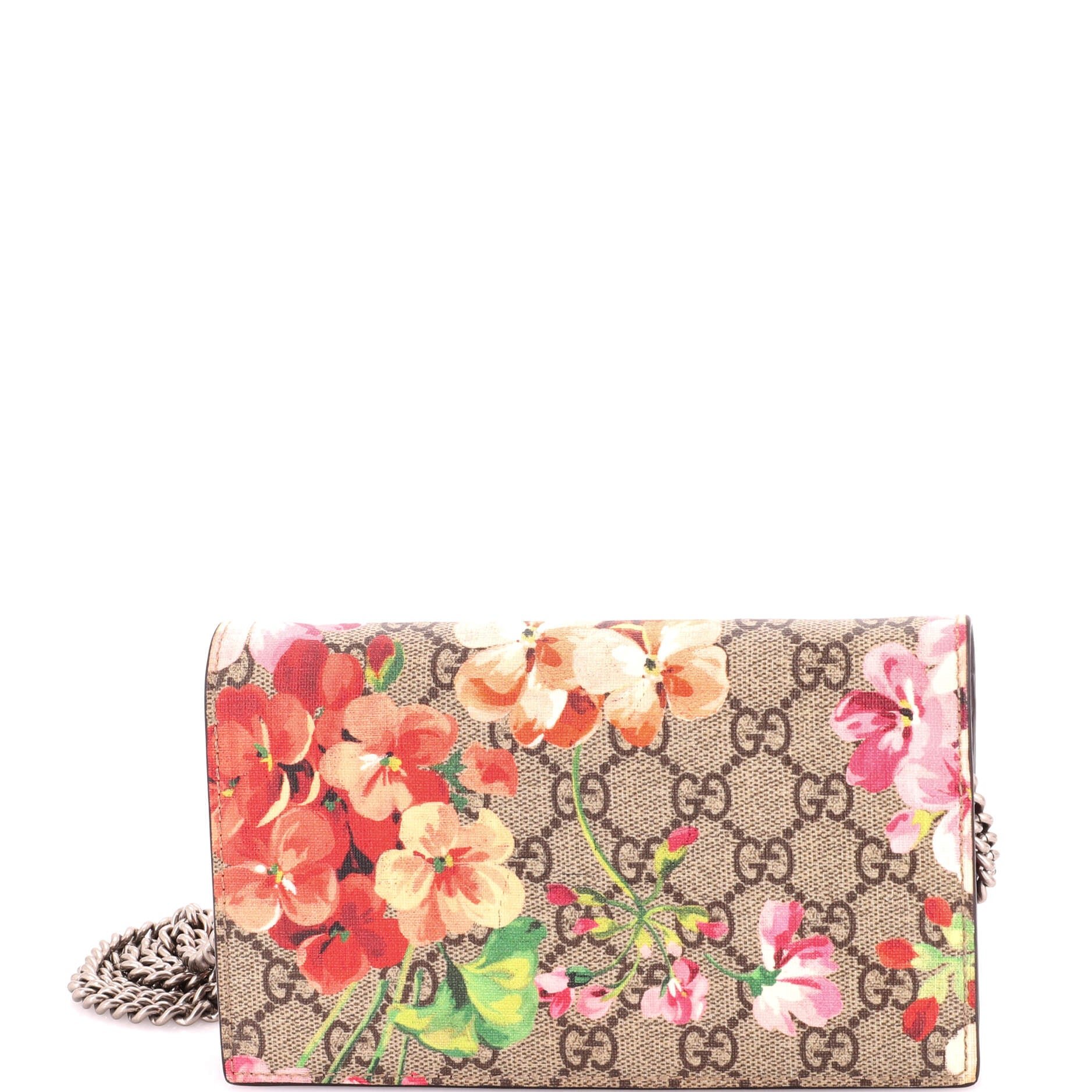Chain Wallet Blooms Print GG Coated Canvas
