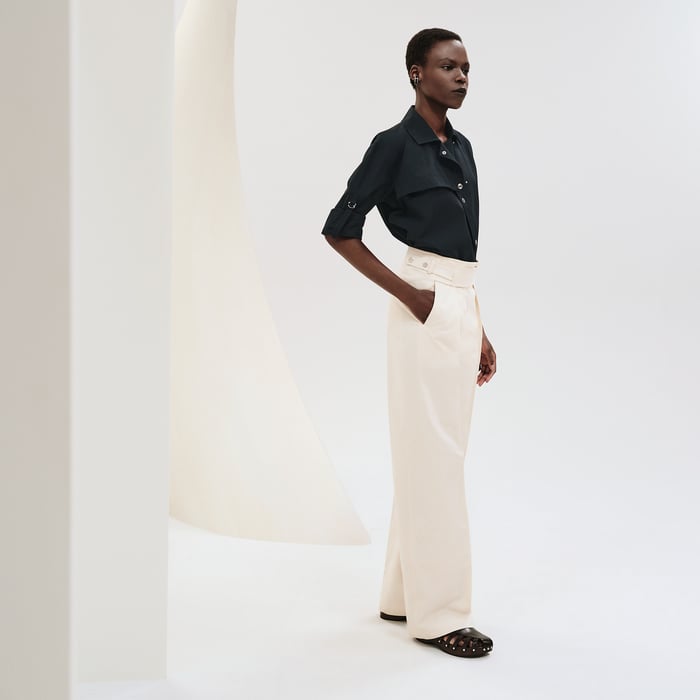 Blanc Naturel Loose Fit Pants With Biker Details