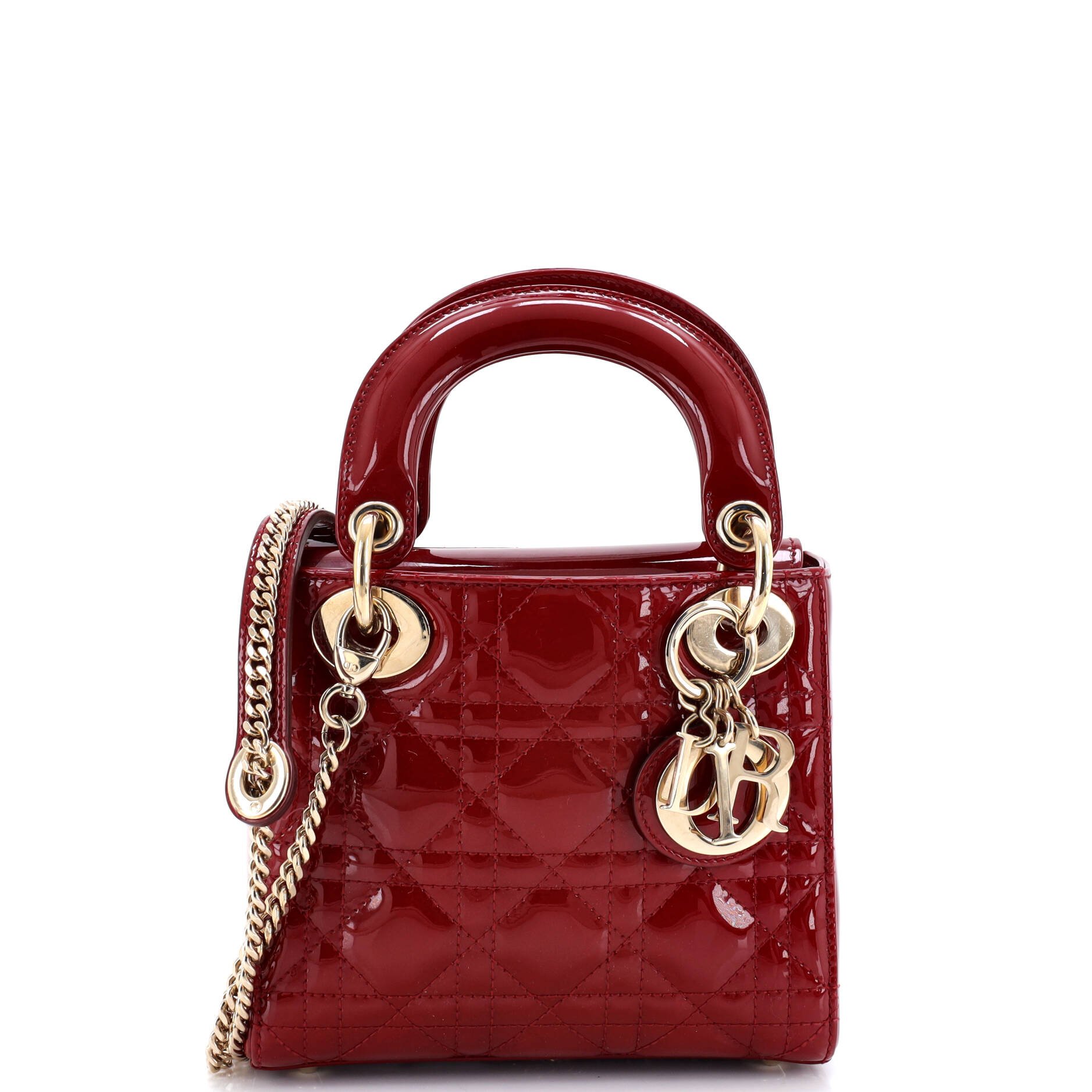 Dior Lady Dior Chain Bag Cannage Quilt Patent Mini