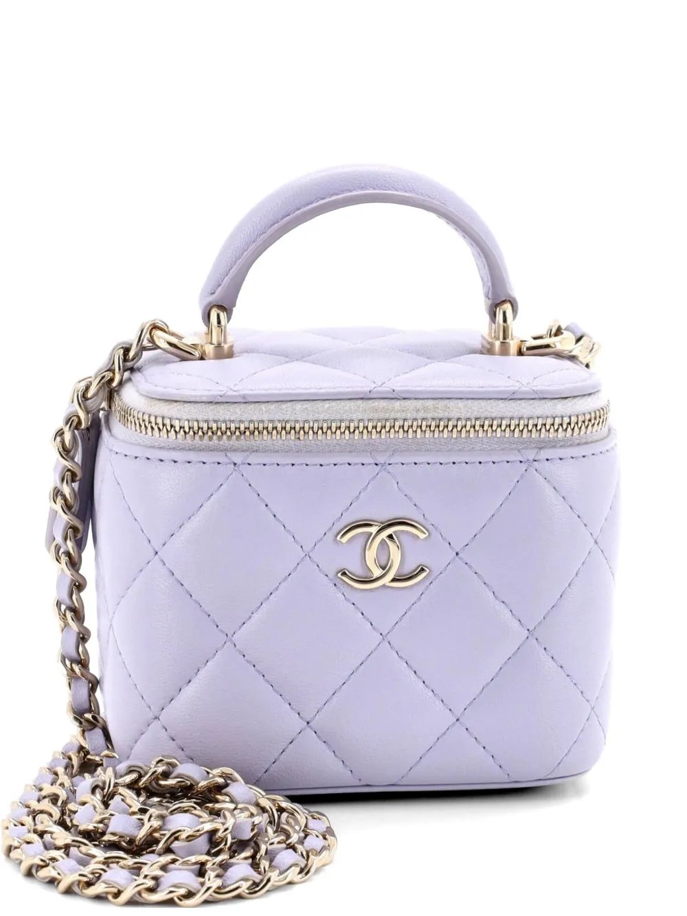 Classic Top Handle Vanity Case with Chain Quilted Lambskin Mini crossbody bag