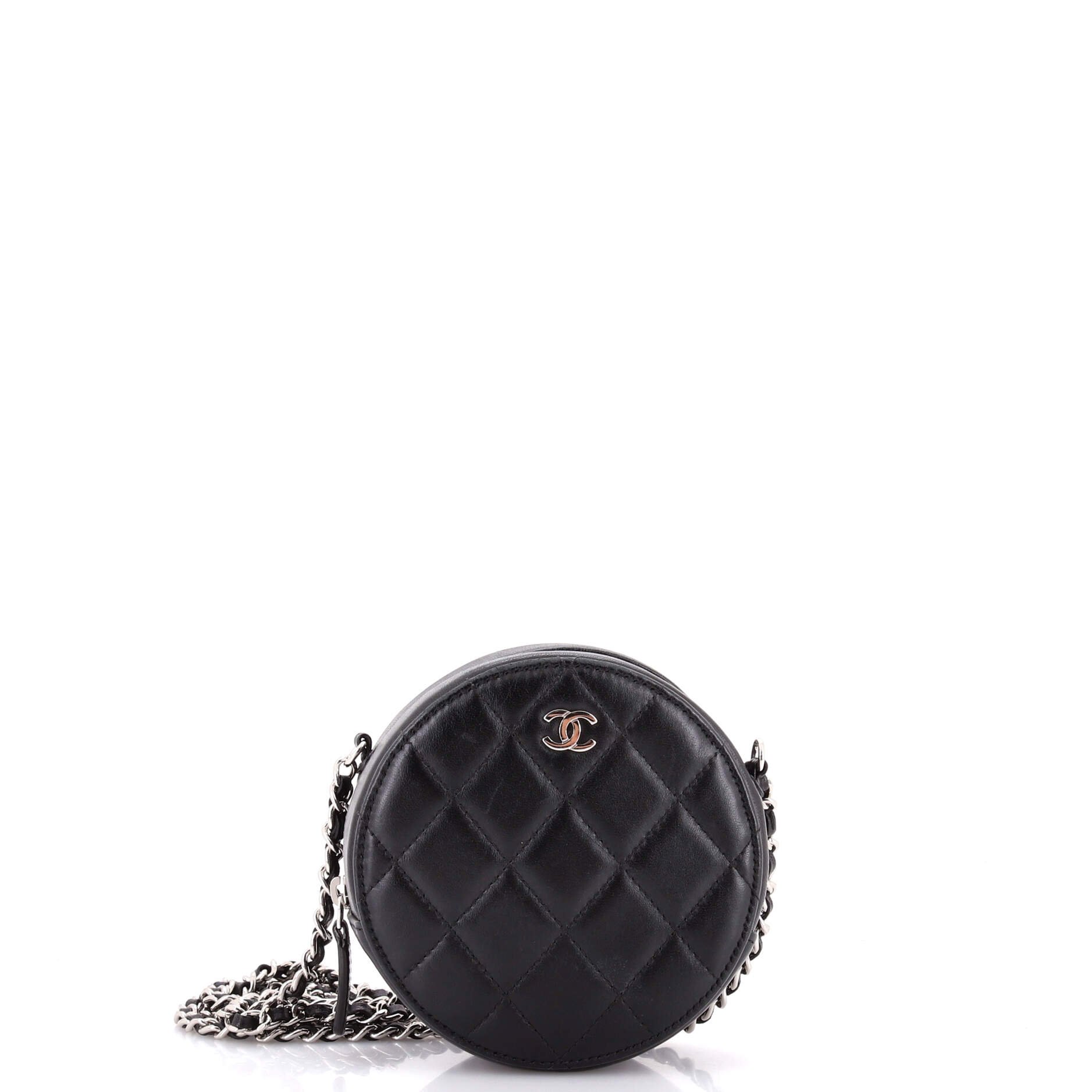 Round Clutch with Chain Quilted Lambskin Mini