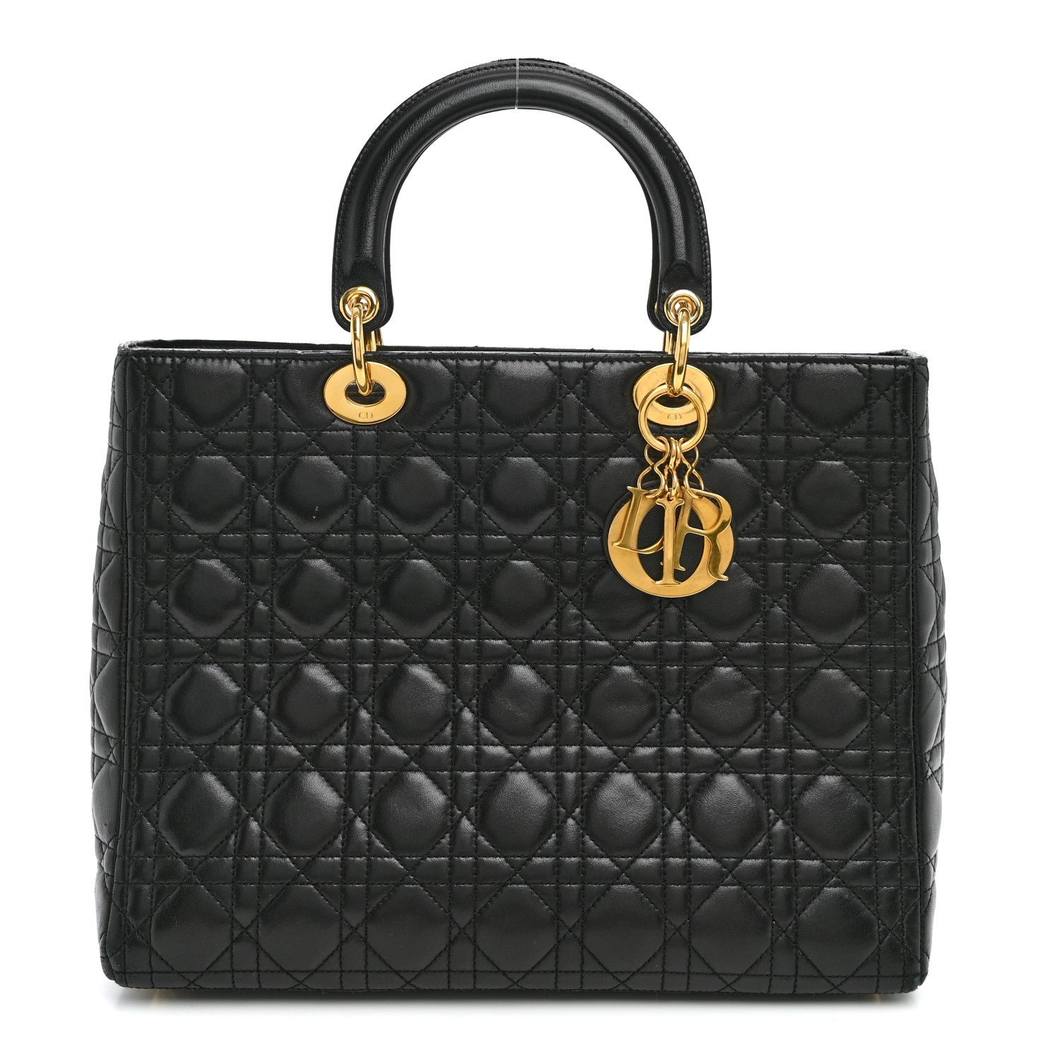 Christian Dior Lambskin Cannage Large Lady Dior Black Black