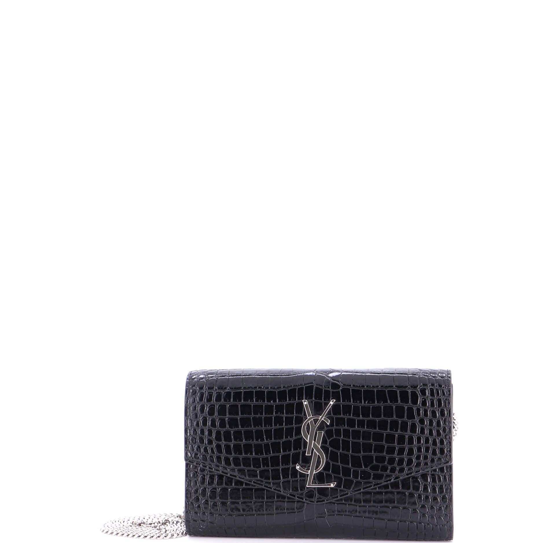 Uptown Chain Wallet Crocodile Embossed Leather