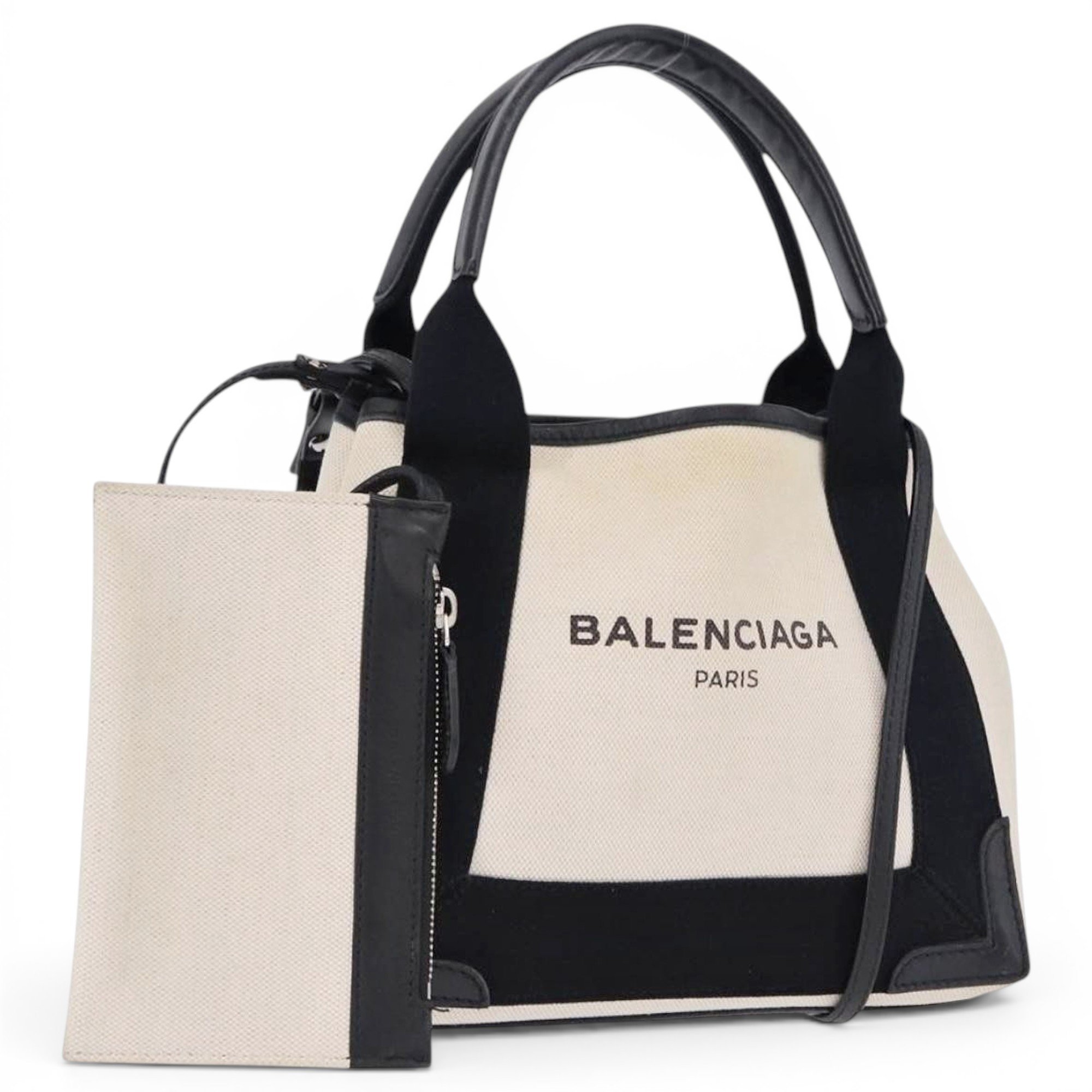 Navy cabas leather handbag