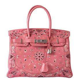 Hermes Hermès Custom Painted Birkin 30 Pink Bandana Togo Palladium Hardware - JaneFinds Custom Shop