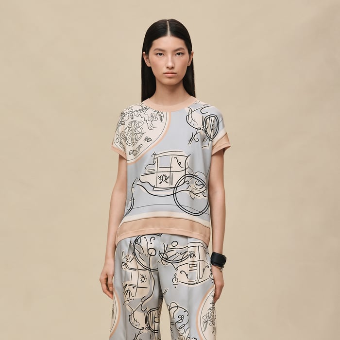 Gris Paruline "Ex-libris a Main Levee" Short-sleeve Twillaine Sweater