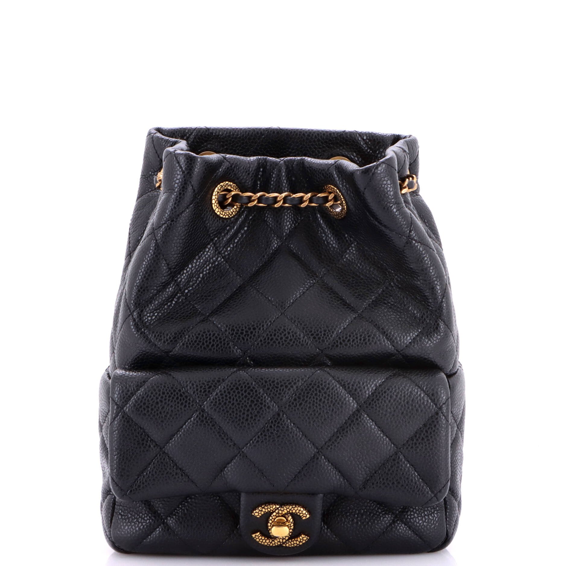 CC Drawstring Front Pocket Backpack Quilted Caviar Small