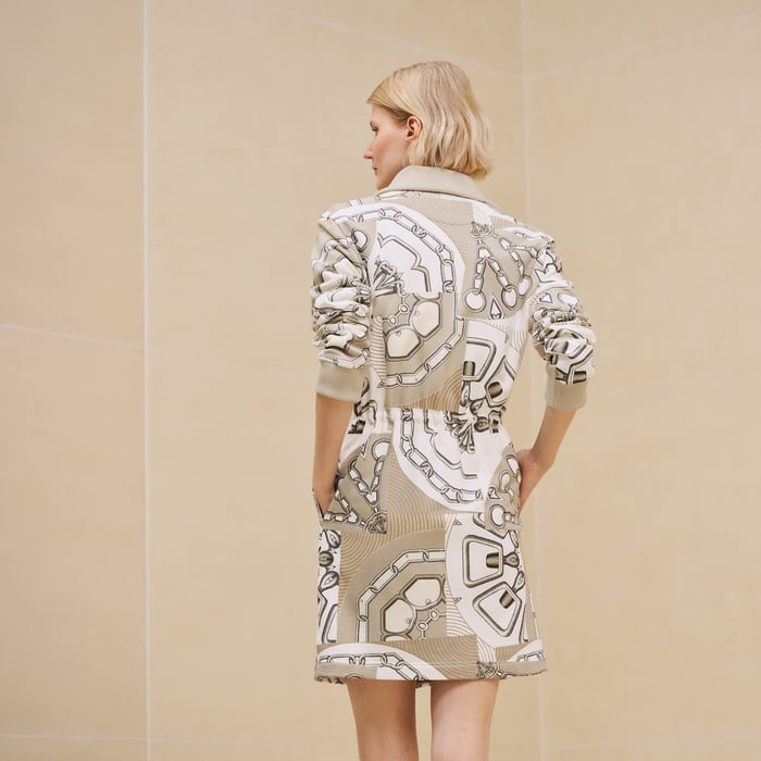Beige Glaise "Effet Kaleidoscope" Zipped Drawstring Dress