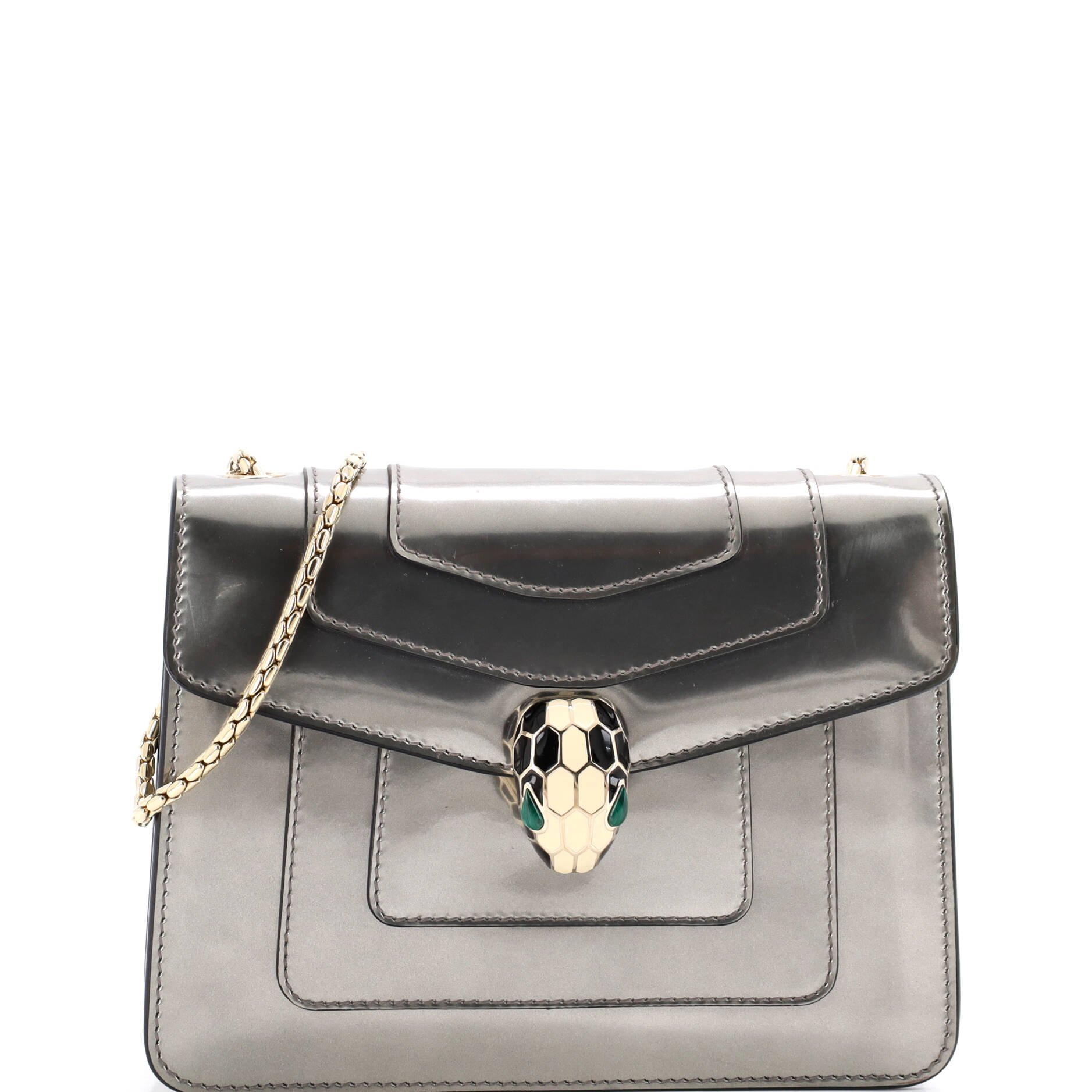 Serpenti Forever Square Shoulder Bag Metallic Leather Small