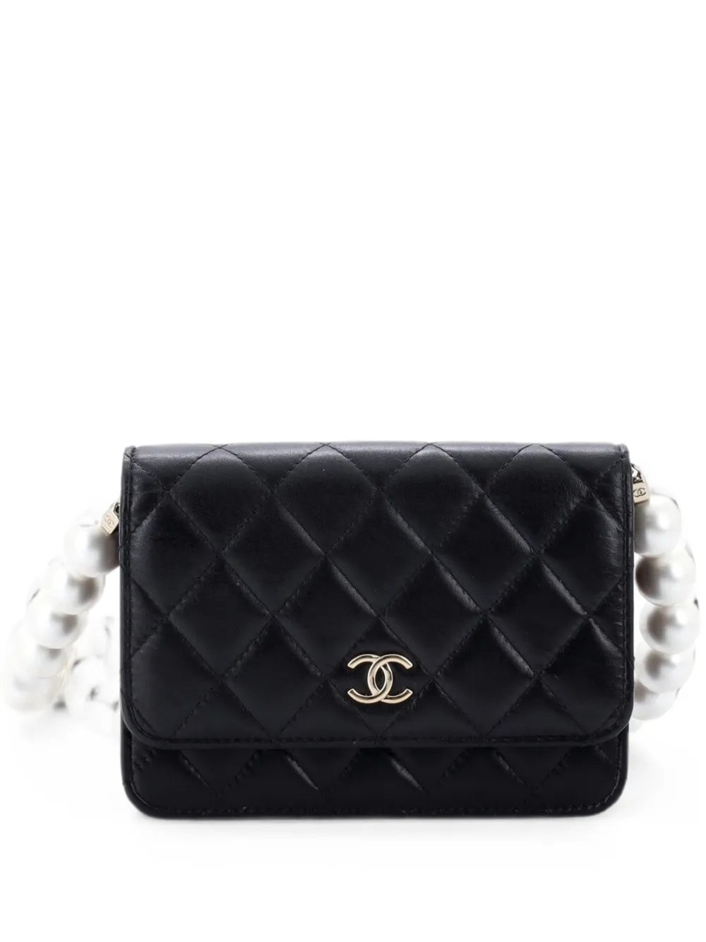 Pearl Strap CC Wallet on Chain Quilted Calfskin crossbody bag