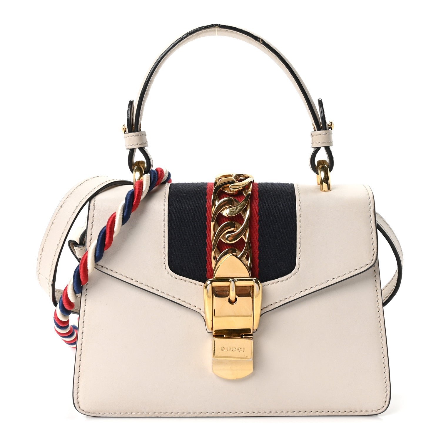 Gucci Calfskin Mini Sylvie Top Handle Bag White