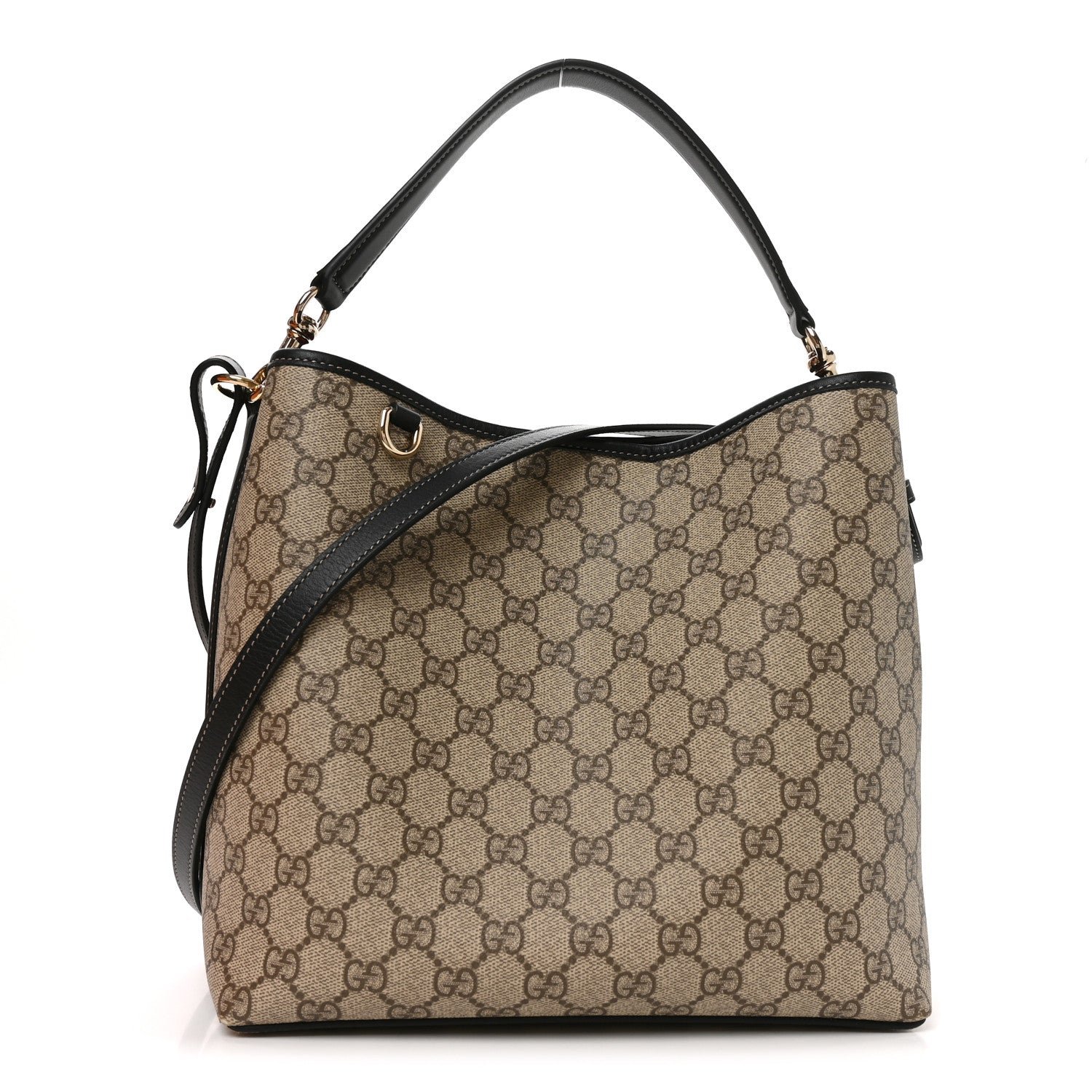 Gucci GG Supreme Monogram Medium Emblem Bucket Bag  Beige Dark Brown Black