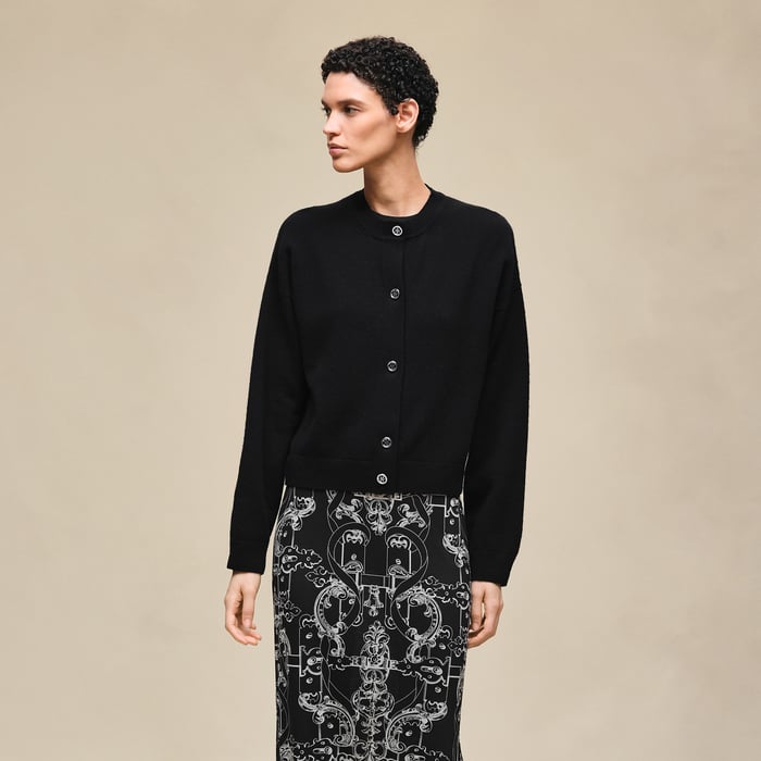 Noir Cashmere Long-sleeve Cardigan