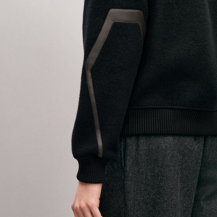 Noir Zipped Cardigan With Leather Detail
