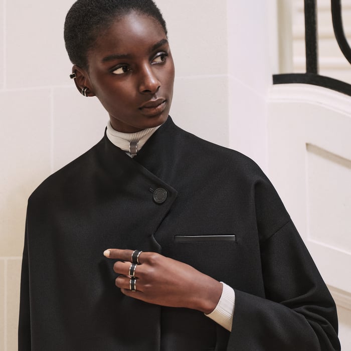 Noir Jacket With Leather Detail