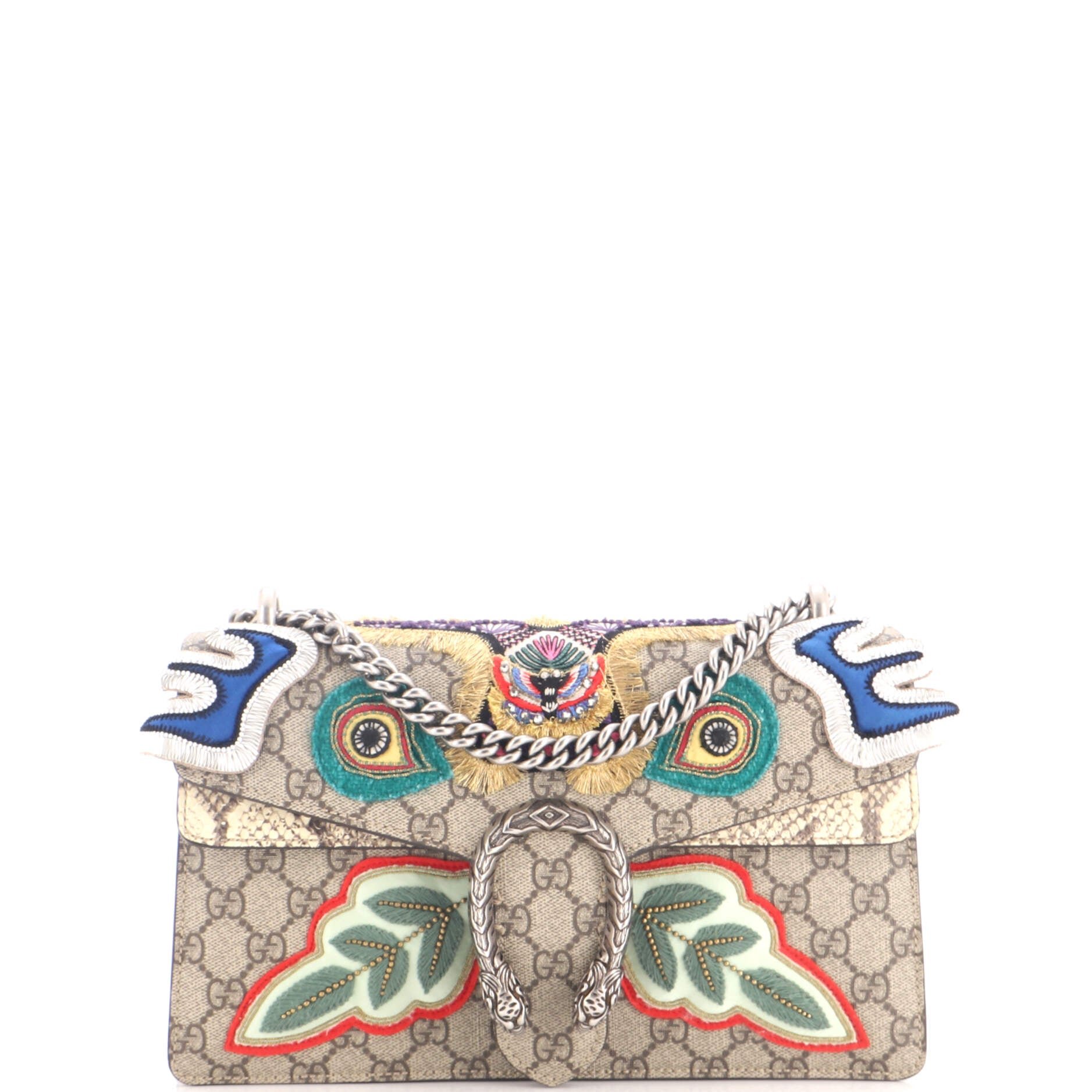 Dionysus Bag Embroidered GG Coated Canvas with Python Small