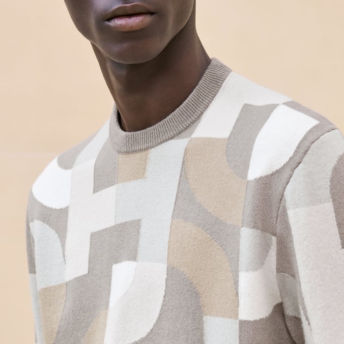 Tourbe Cashmere "Intarsia Maillon Puzzle" Crewneck Sweater