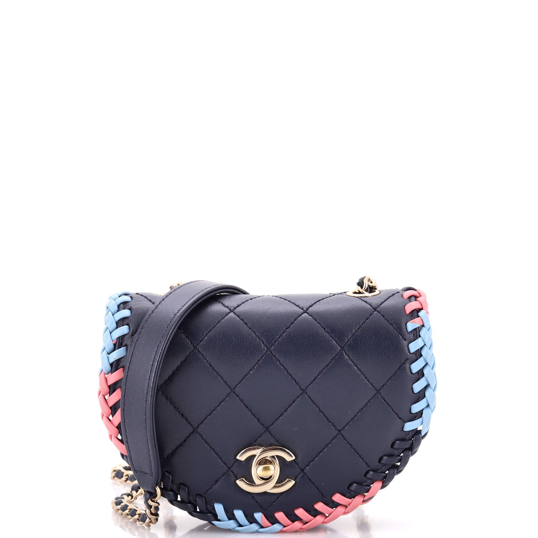 Half Moon Flap Messenger Bag Quilted Lambskin with Whipstitch Detail Mini