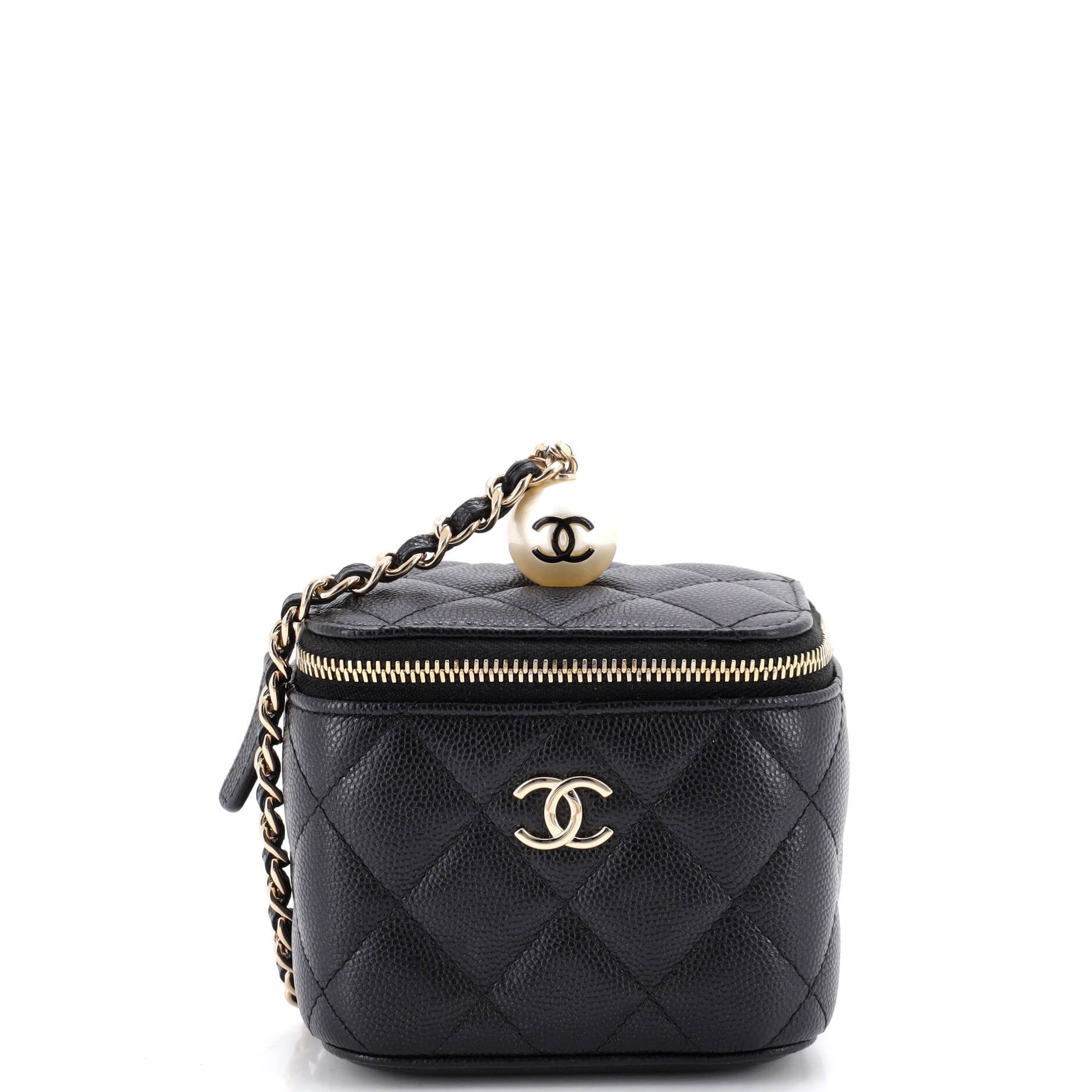 Classic Pearl Vanity Case with Chain Quilted Caviar Mini