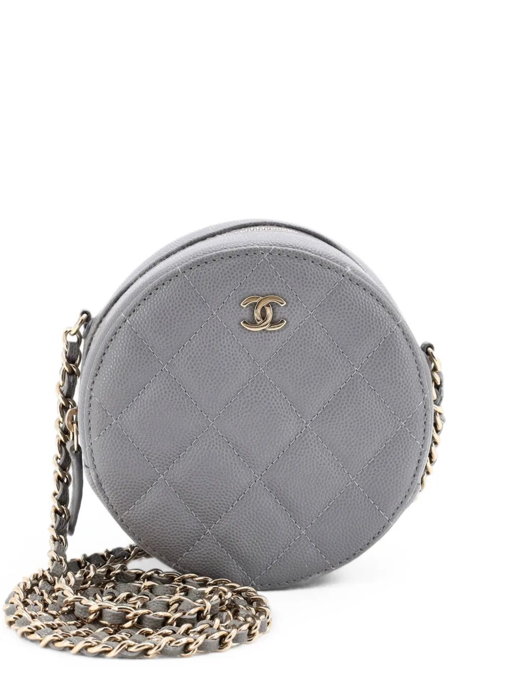 Round Clutch with Chain Quilted Caviar Mini crossbody bag