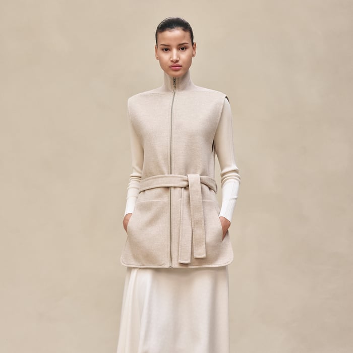 Beige Naturel Cashmere Straight Vest