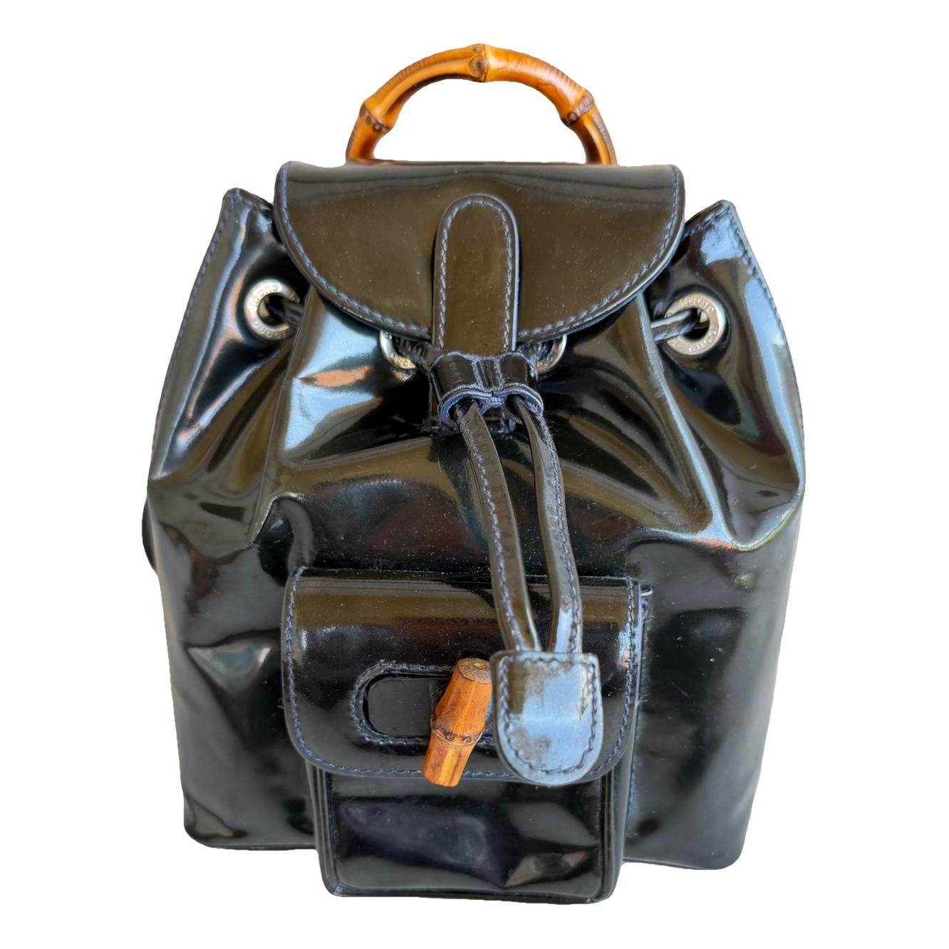 Bamboo Tassel Oval patent leather backpack