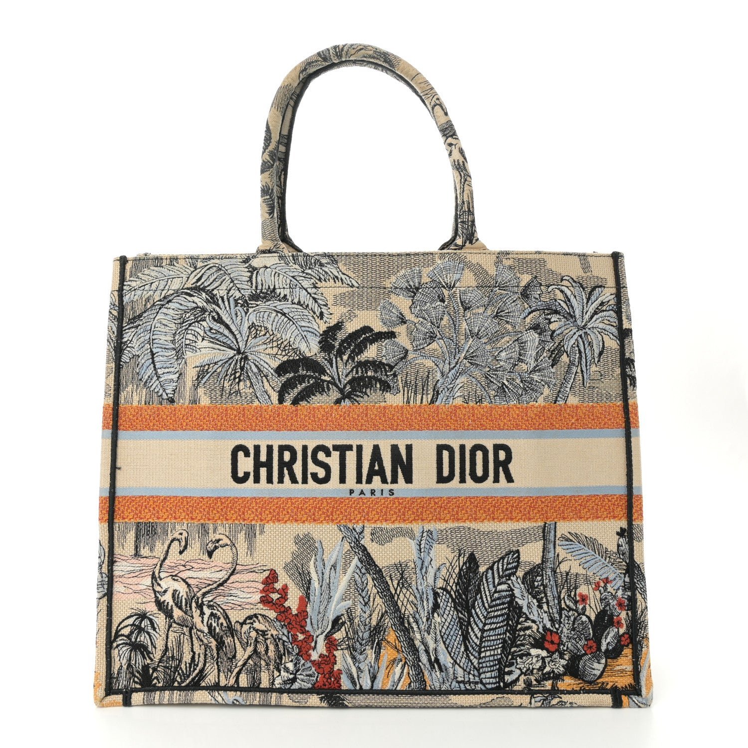 Dior Canvas Embroidered Toile De Jouy Tropicalia Large Book Tote Denim Blue