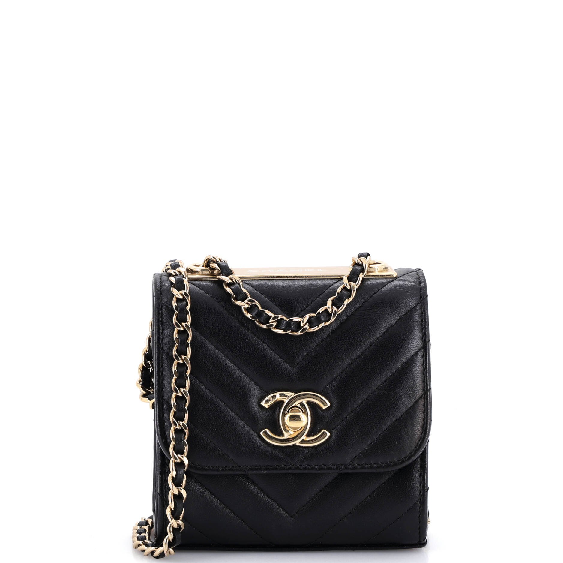 Trendy CC Clutch with Chain Chevron Lambskin Small