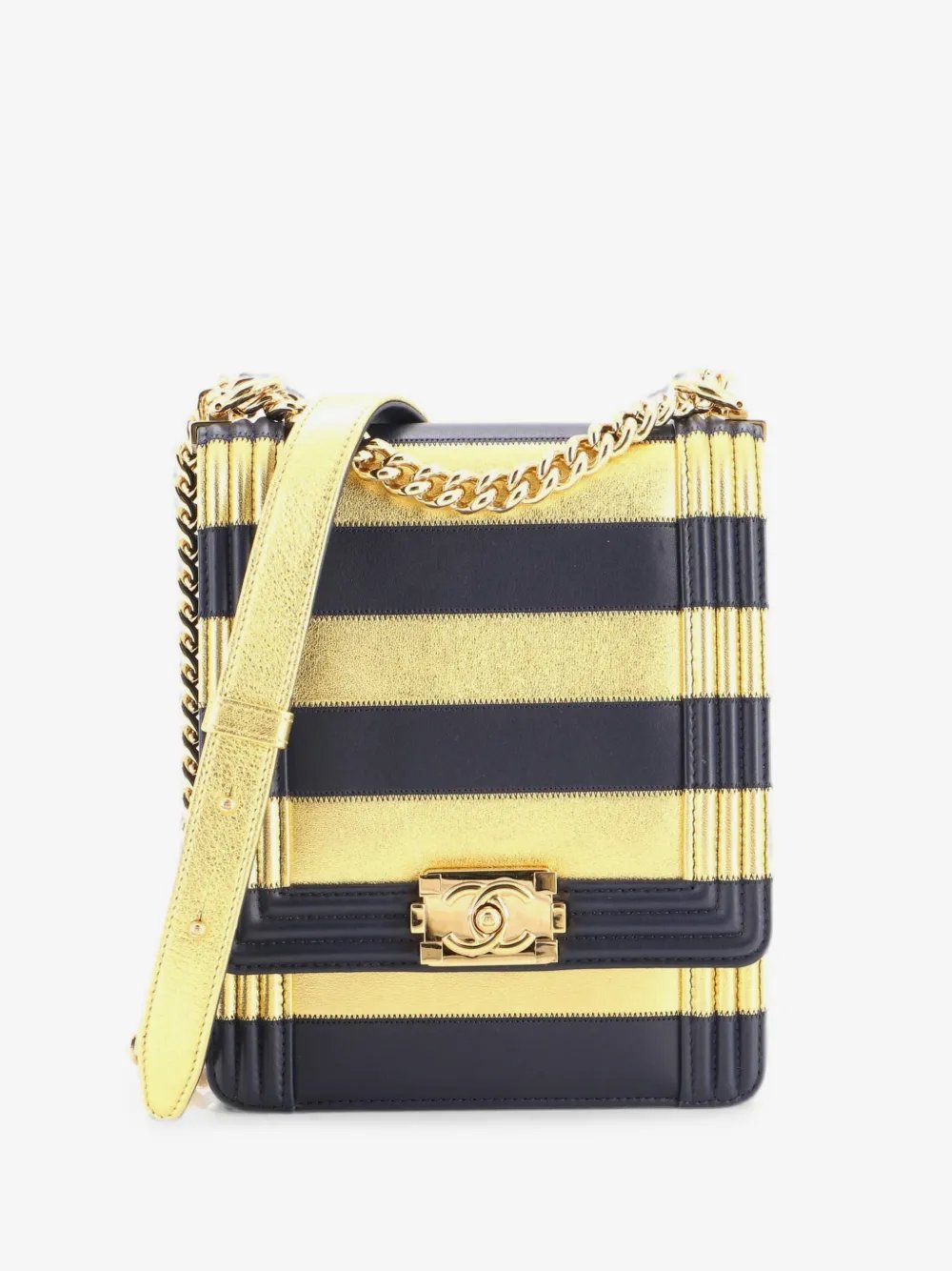 Paris-New York North South Boy Flap Bag Striped Lambskin Small crossbody bag