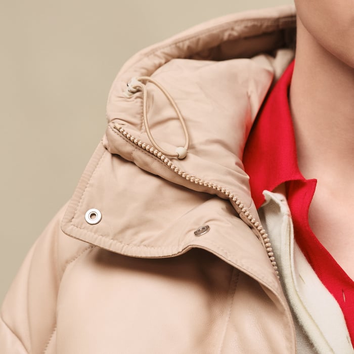 Beige Nomade Smooth Calfskin Puffer Coat