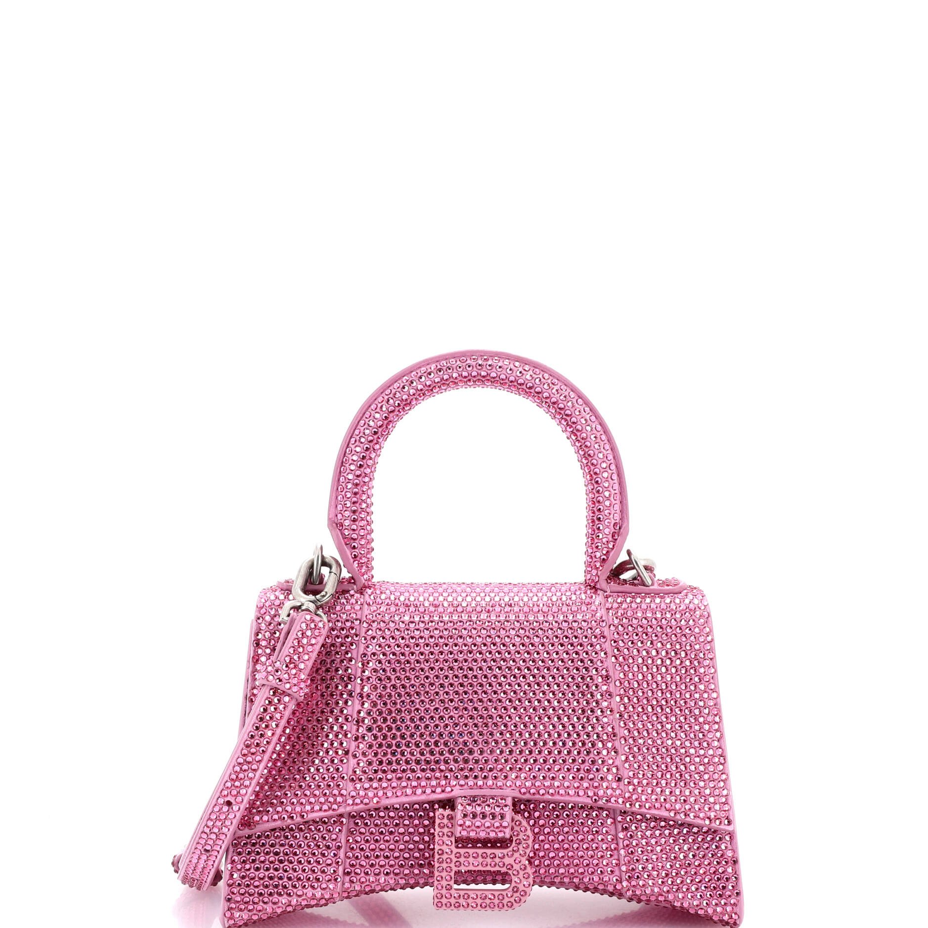 Balenciaga Hourglass Top Handle Bag Suede with Crystals XS