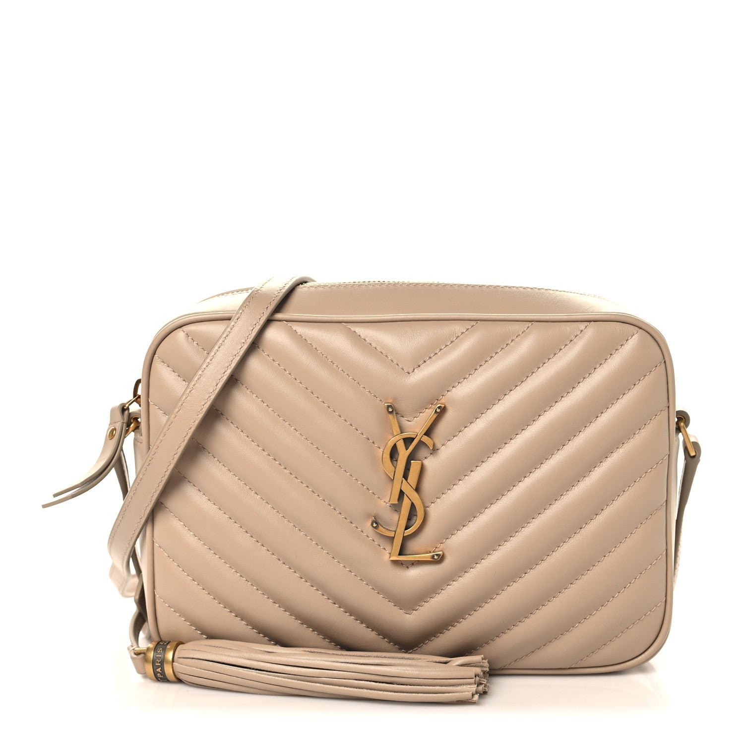 Saint Laurent Calfskin Matelasse Monogram Lou Camera Bag Dark Beige