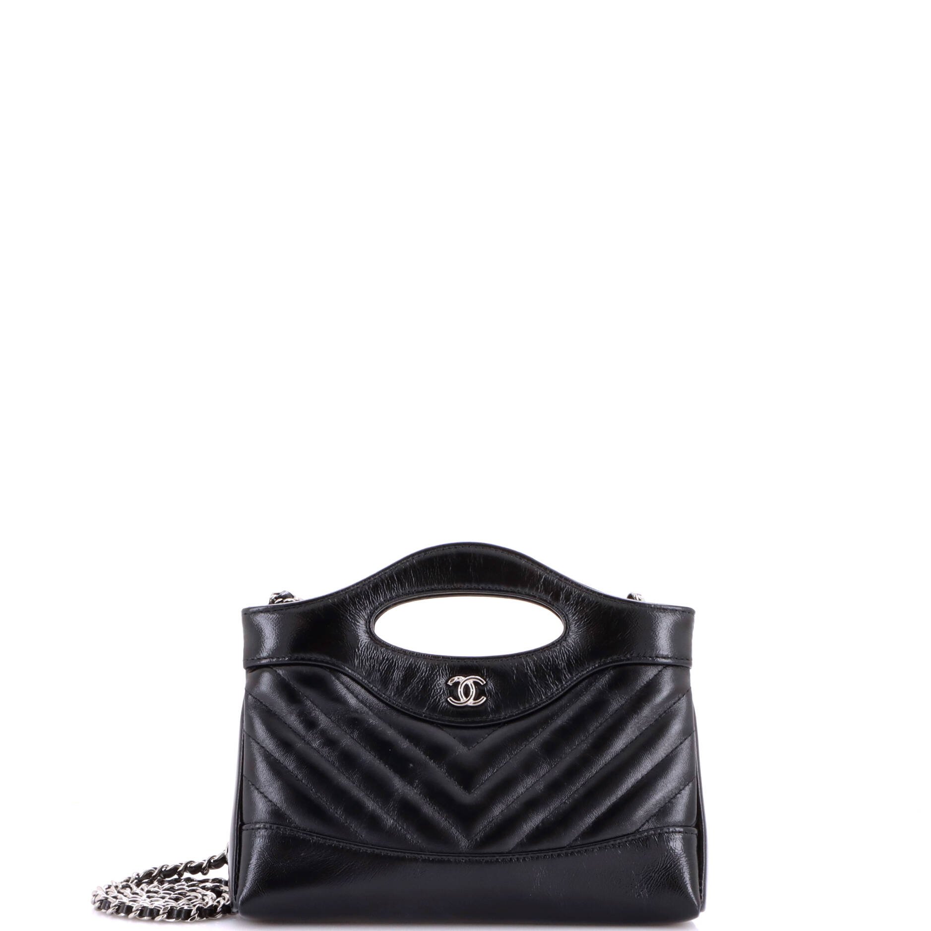Chanel 31 Shopping Bag Clutch with Chain Chevron Shiny Crumpled Calfskin Small
