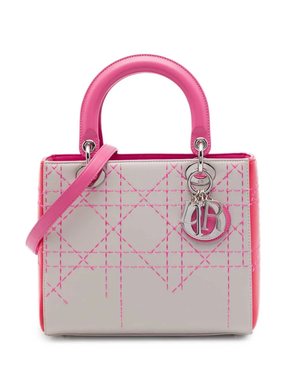 2014 Medium Tricolor Lambskin Macrocannage Stitched Lady Dior satchel