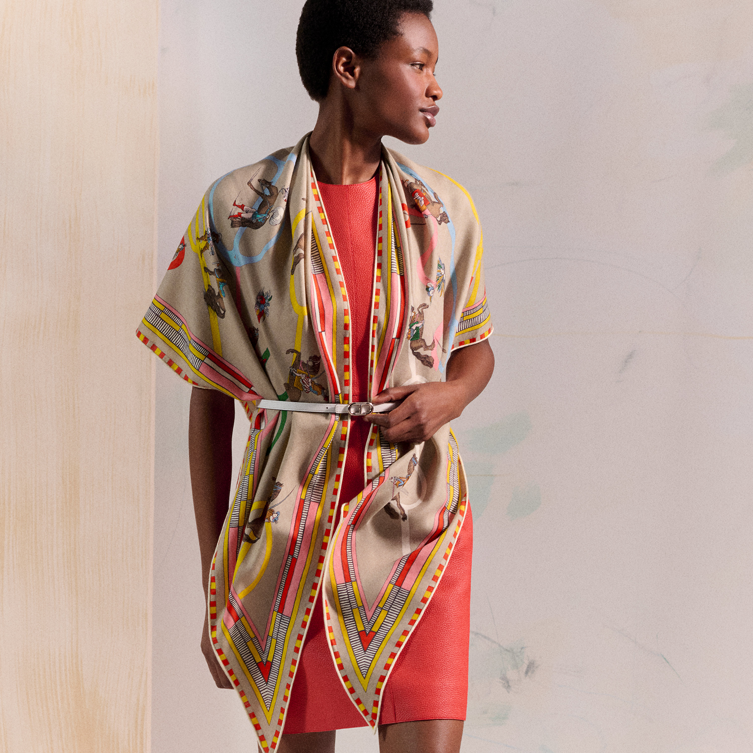 Hermès Robe Legere giant triangle Sable/Orange/Multicolore | BagUSeek
